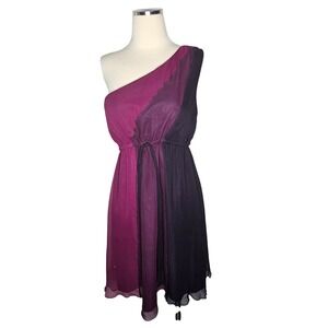 Matty M One Shoulder Silk Dress Purple Ombre Empire Waist Cocktail Size M NWT